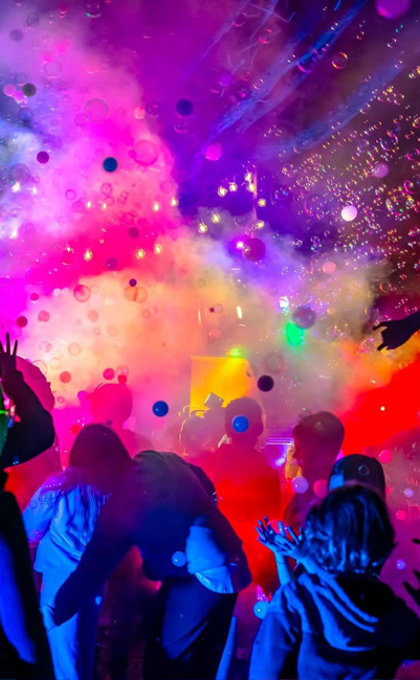 Welcome to The Bubble Emporium, a magical installation where the air sparkles with 20,000 BUBBLES PER MINUTE.